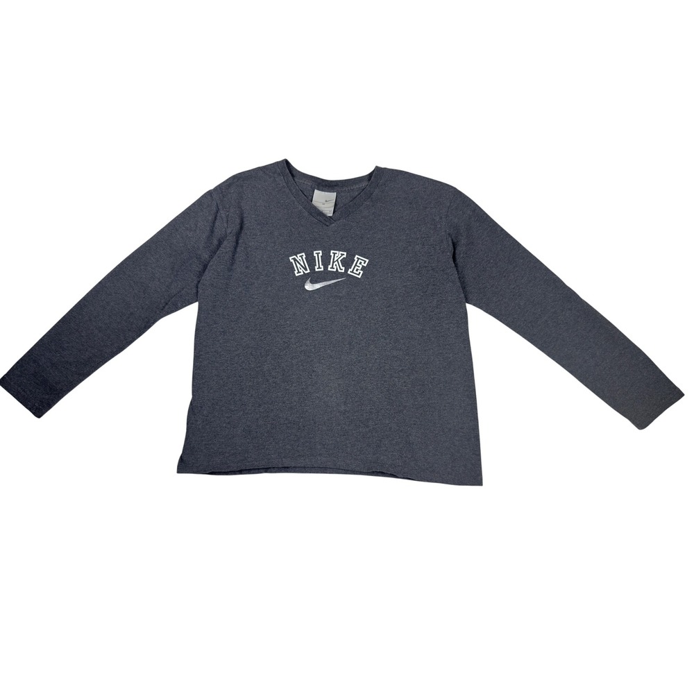 Y2K Nike Long Sleeve Shirt Women Medium Gray Silver Tag